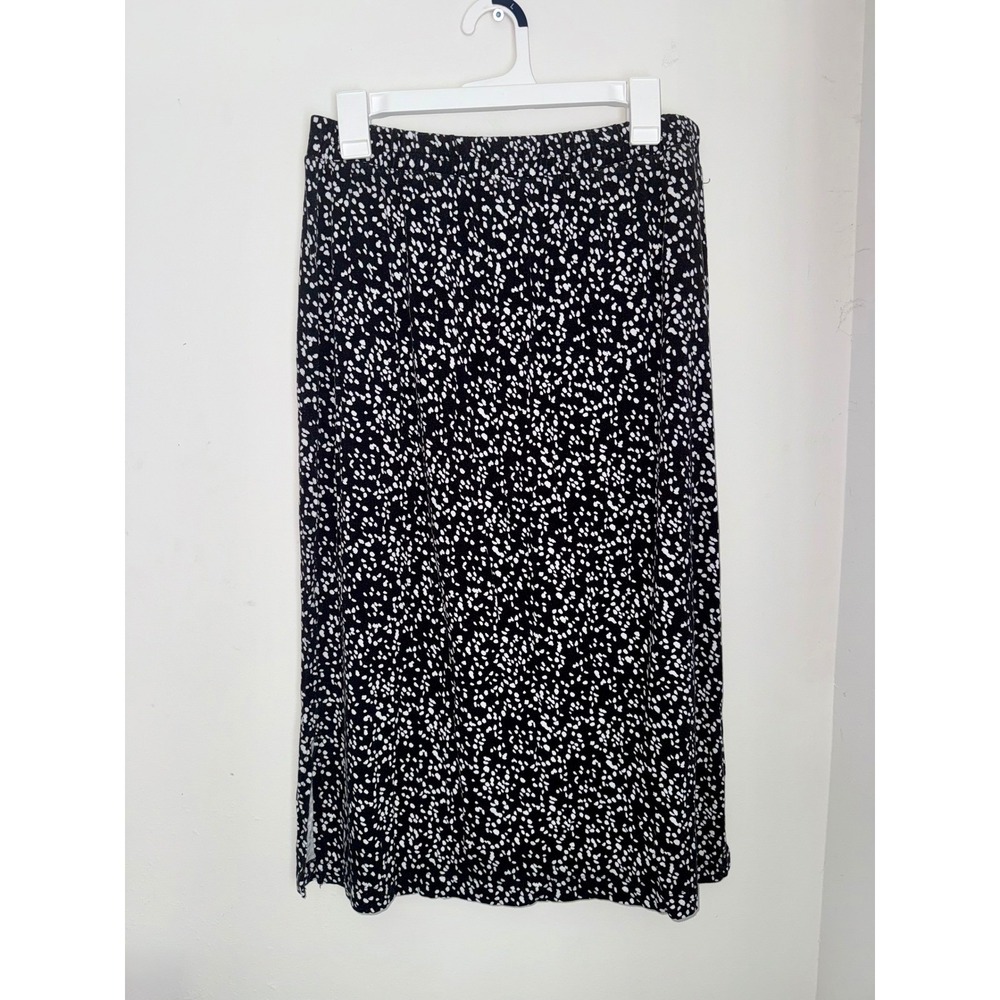 Amazon Essentials Womens Black White Spotted Midi Skirt Side Slit Large